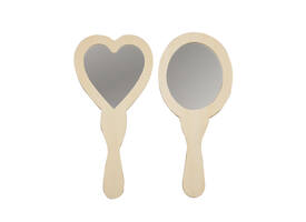 Handspiegel Creativ Company hart en ovaal 23-24cm hout 2 stuks