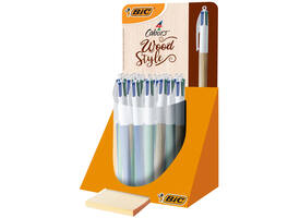 Balpen Bic 4kleuren wood medium assorti
