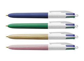 Balpen Bic 4kleuren wood medium assorti