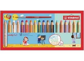 Kleurpotloden STABILO 880 woody 3 in 1 slijper-penseel assorti 18st