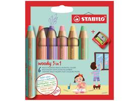 Kleurpotloden STABILO 880 woody slijper pastel assorti 6 stuks