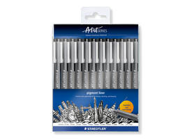 Fineliner Staedtler Pigment 308 zwart set à 12 breedtes