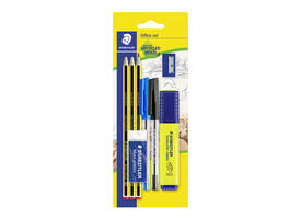 Schrijfset Staedtler 3 Noris potl HB-2 balpennen-markeerst-gum-slijper