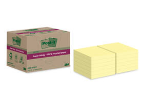 Memoblok Post-it Super Sticky 654 RSS12CY recycled 76x76mm canary yellow 12 stuks