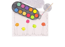Waterverfset Bruynzeel Kids penseel assorti metallic en neon 12 napjes