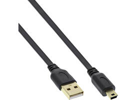 Kabel InlLne USB-A mini-B 2.0 platte kabel 2 meter zwart