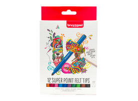 Viltstift Bruynzeel Super Point met witte wisstift assorti 12 stuks
