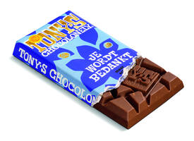 Chocolade Tony's Chocolonely je wordt bedankt reep melk karamel biscuit 180gr