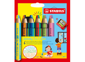 Kleurpotloden STABILO 882 woody 3 in 1 duo puntenslijper ass 6st