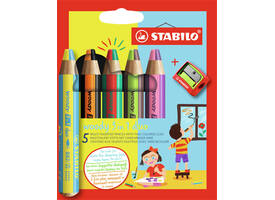 Kleurpotloden STABILO 882 woody 3 in 1 duo puntenslijper assorti 5st