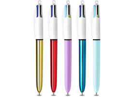 Balpen Bic 4kleuren My Bic medium assorti blik à 5 stuks