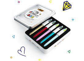 Balpen Bic 4kleuren My Bic medium assorti blik à 5 stuks