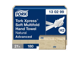 Handdoek Tork H2 Xpress Advanced multifold 2-laags 213x240mm 21x180 vel naturel 130299