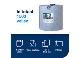 Poetspapier Tork W1 Plus Premium 2-laags 1500 vel blauw 130050