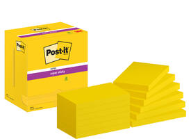 Memoblok Post-it 655 Super Sticky 76x127mm neon geel 12 stuks