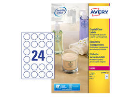 Etiket Avery L7780-25 rond 40mm transparant 600 stuks