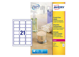 Etiket Avery L7782-25 63.5x38.1mm transparant 525 stuks