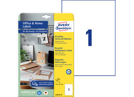 Etiket Avery LR3478-10 210x297mm recycled wit 10 stuks