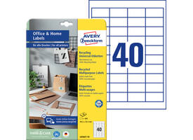 Etiket Avery LR3657-10 48.5x25.4mm recycled wit 400 stuks