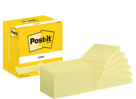 Memoblok Post-it 655 76x127mm geel 12 stuks