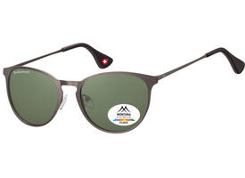 Zonnebril Montana met groen G15 gepolariseerd rond glas staalkleurig