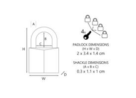 Hangslot MasterLock 4 assorti alu 20mm 4 stuks