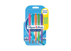 Balpen Paper Mate Flexgrip drukknop Bright fun M assorti blister à 5st