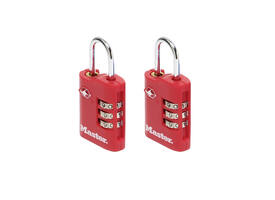 Hangslot Masterlock 3-cijfer combi TSA set van 2 sloten assorti in willekeurige kleur 30mm 2 stuks