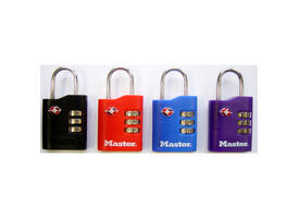Hangslot Masterlock 3-cijfer combi TSA set van 2 sloten assorti in willekeurige kleur 30mm 2 stuks