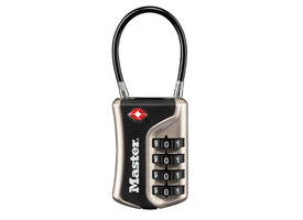 Hangslot Masterlock 4-cijfer combinatie TSA flexibele beugel zwart 35mm