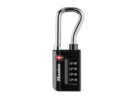 Hangslot Masterlock 4-cijfer combinatie TSA lange beugel zwart 35mm