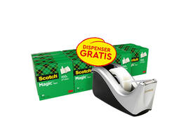 Plakband Scotch Magic 819 19mmx33m mat + plakbandhouder zilver 16 rollen