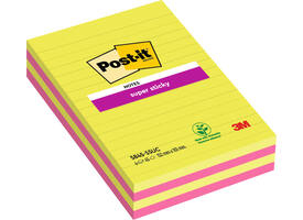 Memoblok 3M Post-it 584 127x203mm Super Sticky lijn assorti kleur 4 stuks