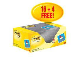 Memoblok 3M Post-it 653 38x51mm geel 16 + 4 gratis