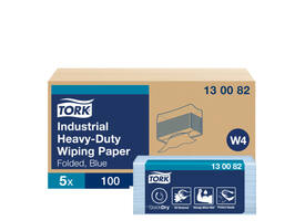 Reinigingsdoek Tork W4 Premium Industrial Heavy-Duty gevouwen 3-laags 5x100 vel blauw 130082