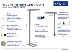 Werkpleklamp tafelklem MAUL Juvis LED beweging- daglichtsensor dimbaar hg 120cm zilver