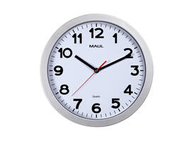Wandklok MAUL Step Quartz Ø30x5cm kunststof zilver/wit stildraaiend