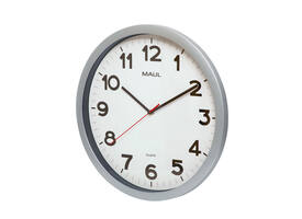Wandklok MAUL Step Quartz Ø40x5cm kunststof zilver/wit stildraaiend