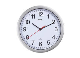 Wandklok MAUL Run RC Ø25x5cm kunststof zilver/wit incl batterij