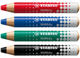 Whiteboardpotlood STABILO MARKdry 648/4 + slijper-microvezel ass 4st