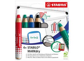 Whiteboardpotlood STABILO MARKdry 648/4 + slijper-microvezel ass 4st