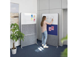 Scheidingswand MAUL akoestiek 100x180 2xdonker- 1xwhiteboard alum.frame op voet
