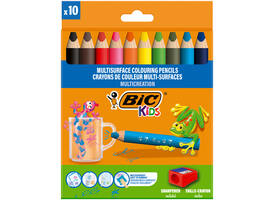 Kleurpotloden BicKids Multi Surface + puntenslijper assorti 10 stuks