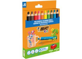 Kleurpotloden BicKids Multi Surface + puntenslijper assorti 10 stuks