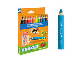 Kleurpotloden BicKids Multi Surface + puntenslijper assorti 10 stuks