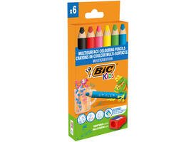 Kleurpotloden BicKids Multi Surface + puntenslijper assorti 6 stuks
