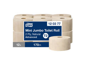 Toiletpapier Tork T2 Advanced jumbo klein 2-laags 170m naturel 120377
