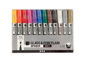 Glas- & Porseleinstiften Creativ Company 1-2mm set à 12 kleuren