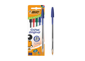 Balpen Bic Cristal medium assorti blister à 5 stuks