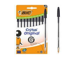 Balpen Bic Cristal medium zwart blister à 10 stuks